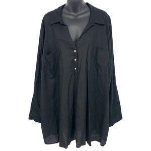 Torrid Black Linen Plus Size 5 5X Top Tunic Long Sleeve Collar Tunic V-Neck New
